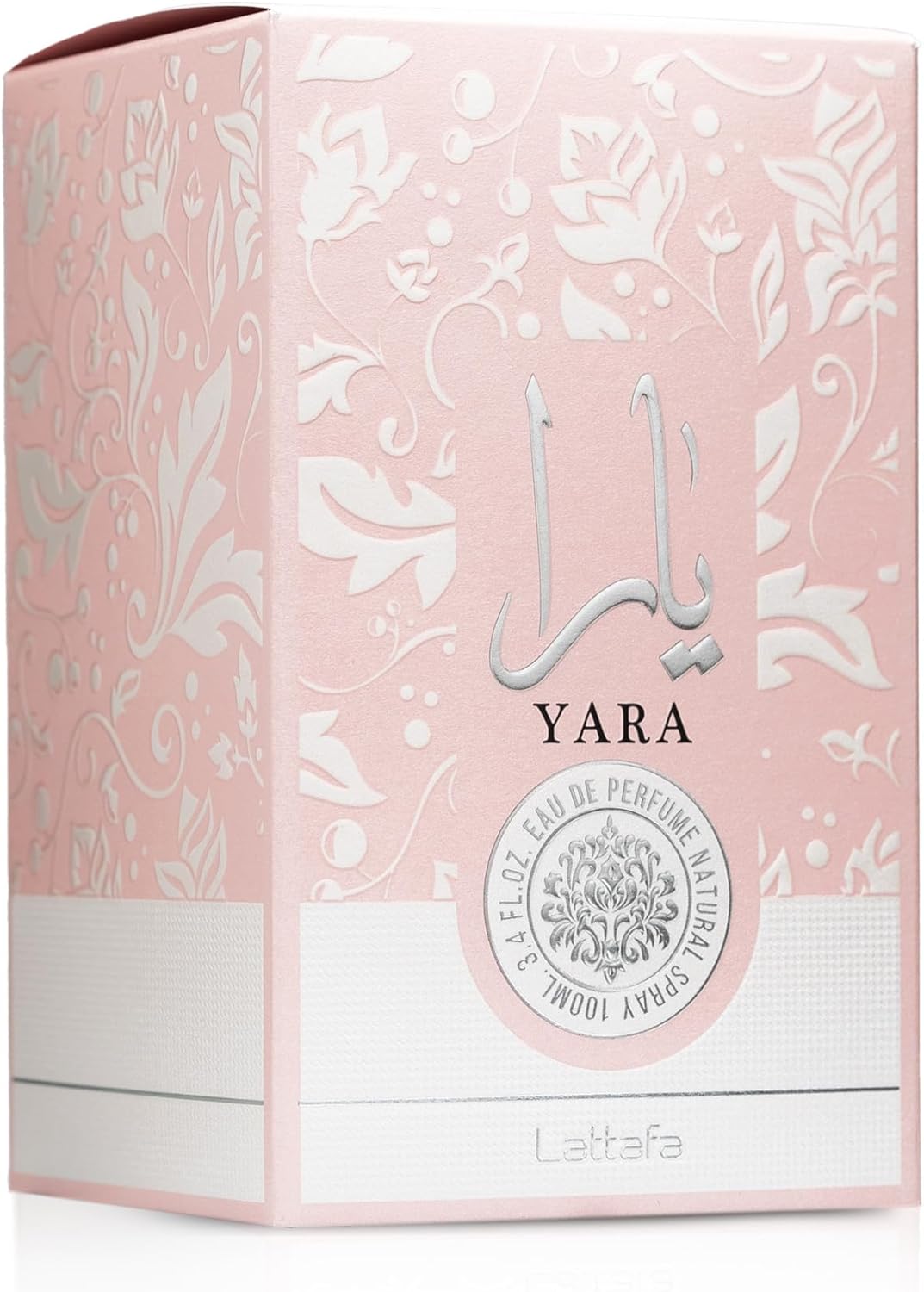 Yara perfume box with floral design and pink color